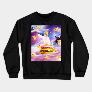 Space Hamster Riding Burger With Nachos Crewneck Sweatshirt